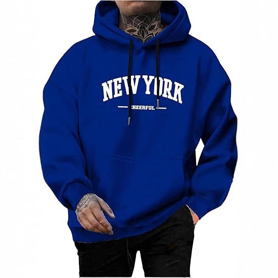 Men's Casual Fashion Letter Print Fleece-Lined Hoodie
