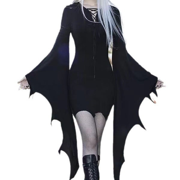 Robe gothique Halloween en spandex de couleur unie pour femme