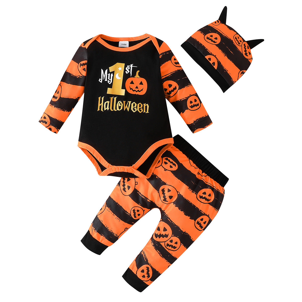 Conjunto de mameluco con letras de calabaza de Halloween para niños y niñas