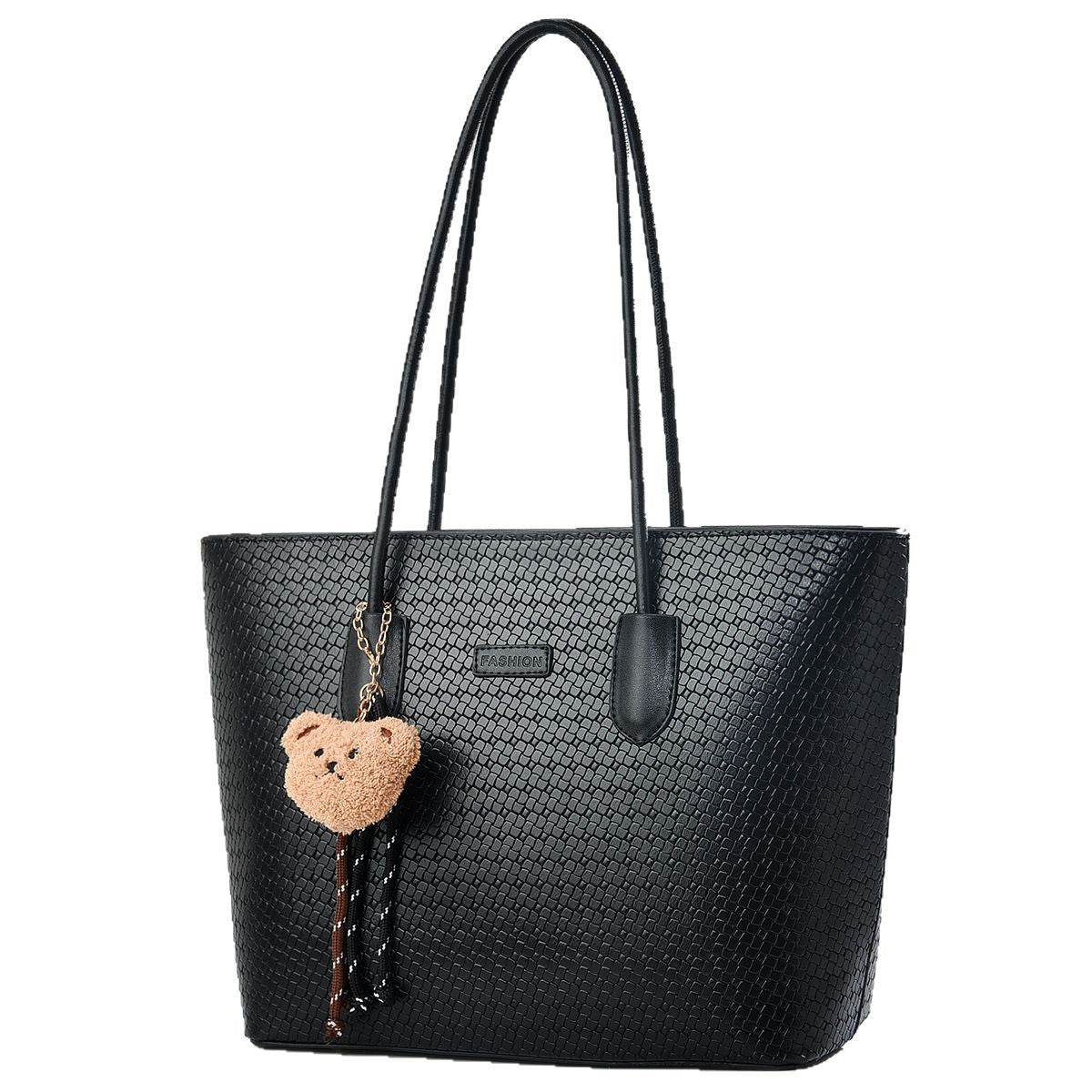 Sac fourre-tout décontracté en PU de grande capacité pour femme avec pendentif ours