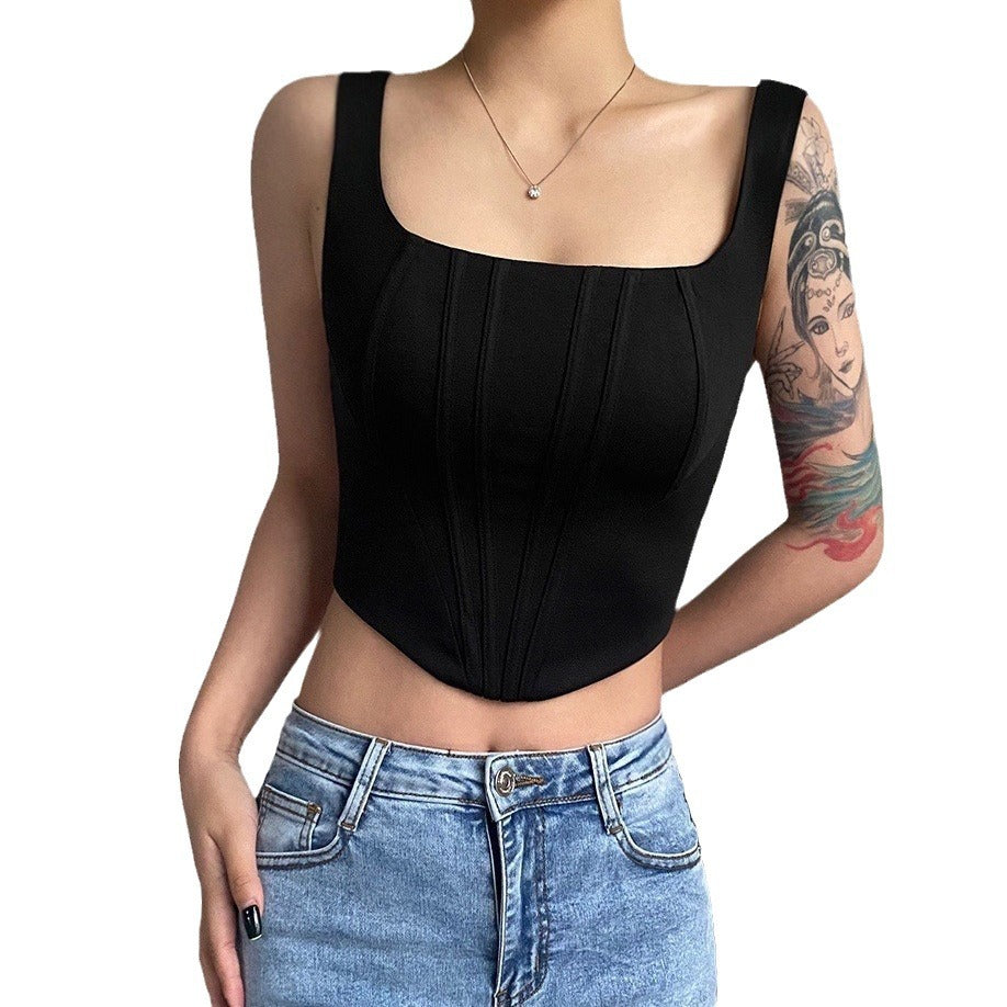 Women Fashion Sexy Solid Color Slim Fit Corset Crop Top