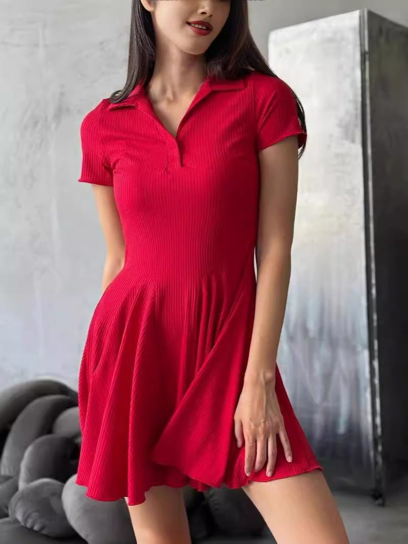 Women Fashion Simple Solid Color Lapel Dress