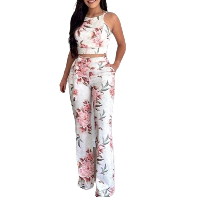 Conjunto de camiseta y pantalón con estampado floral de verano