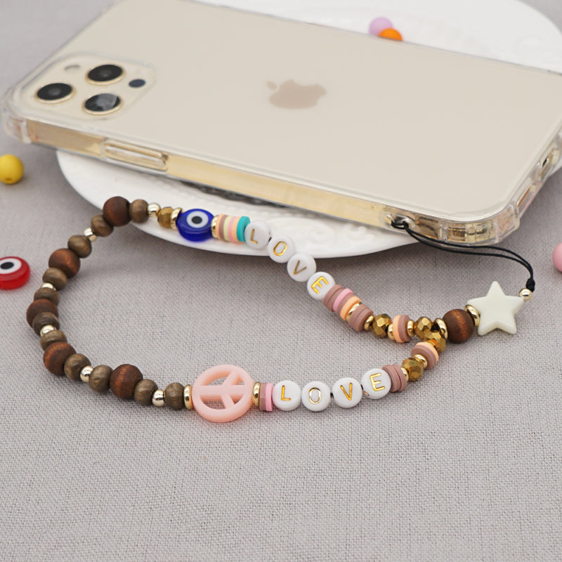 Creative Evil Eye Design Beads Phone Case Lanyard