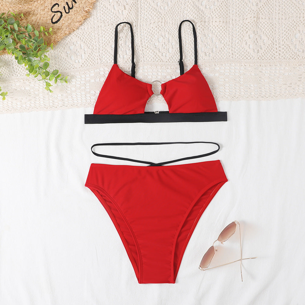 Bikini de cintura alta con contraste de color sexy a la moda para mujer