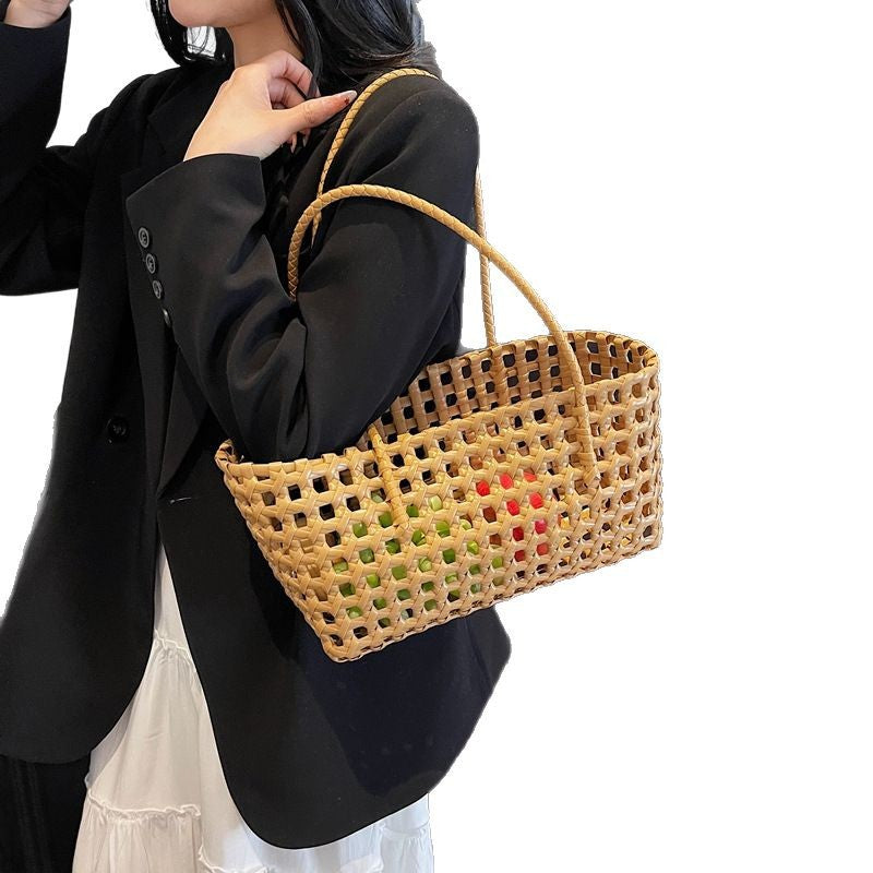 Handmade Woven Fabric Beach Tote with Vegetable Basket Style