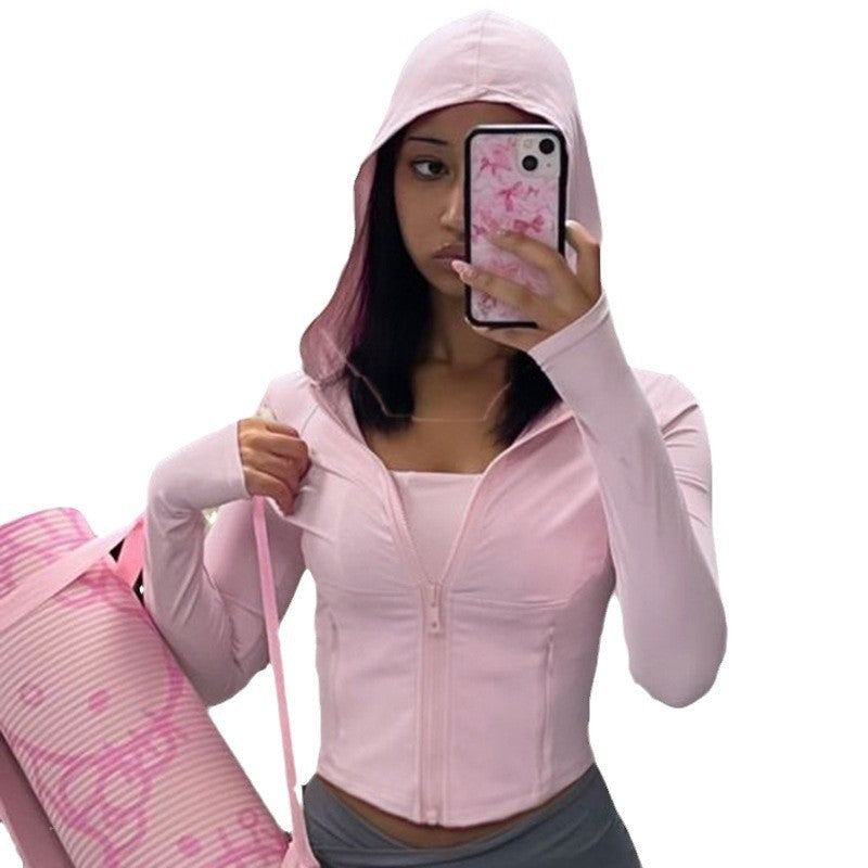 T-shirt à capuche de couleur unie pour le sport, le fitness, la course à pied, le yoga