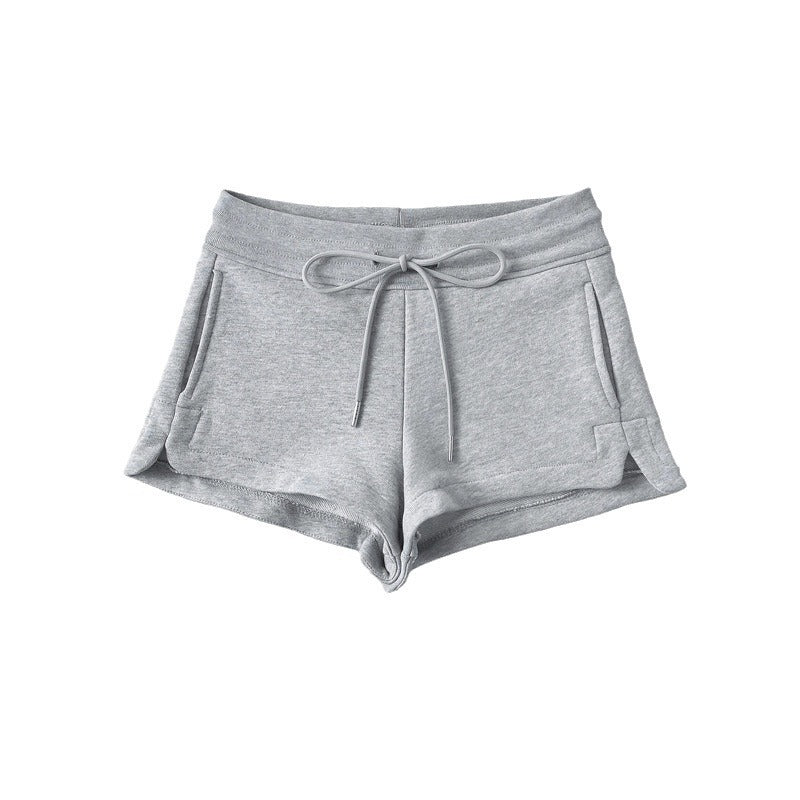 Women Fashion Casual Solid Color Drawstring Shorts