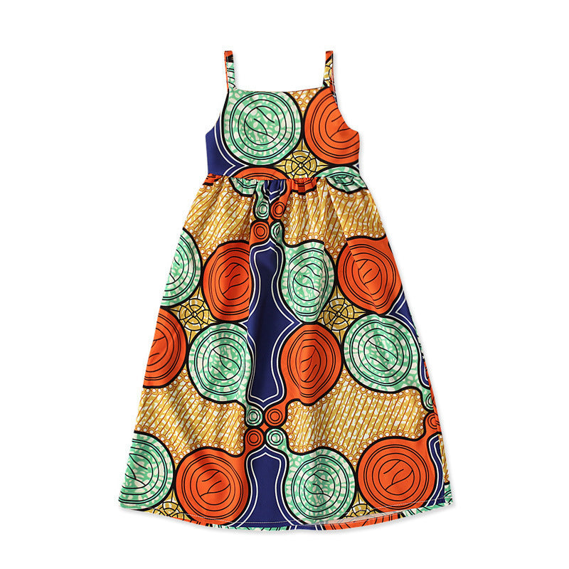 Children Kids Baby Fashion Girls Sleeveless Print Suspender Bohemian Dress