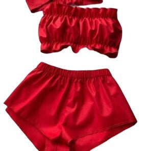 Women Sexy Solid Color Tube Top Satin Pajamas Two-Piece Set