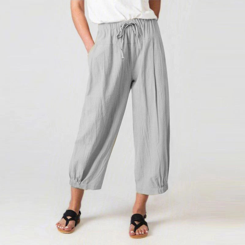 Women'S Fashion Casual Cotton Linen Cropped Pants