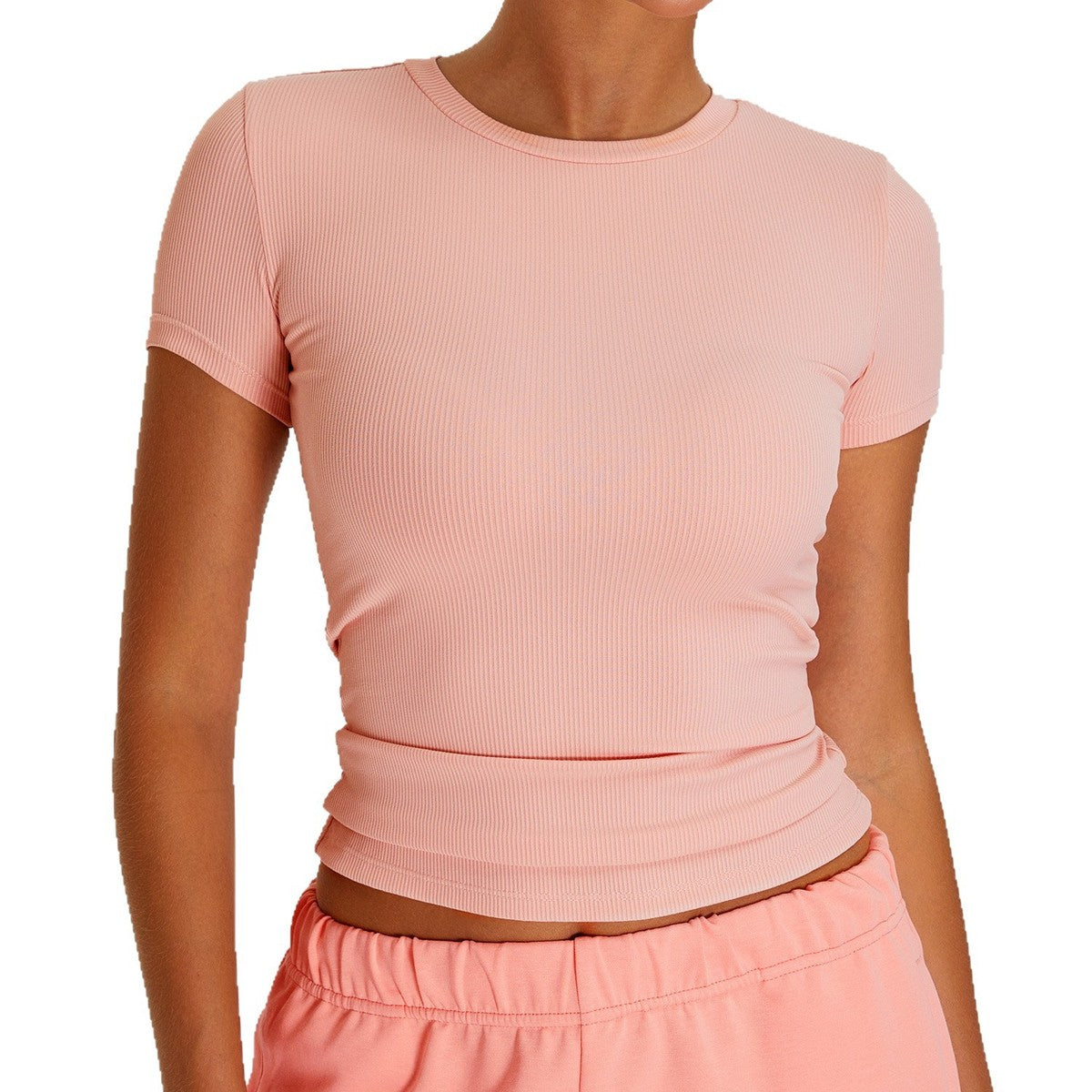 T-shirt de yoga décontracté à séchage rapide pour femme, couleur unie