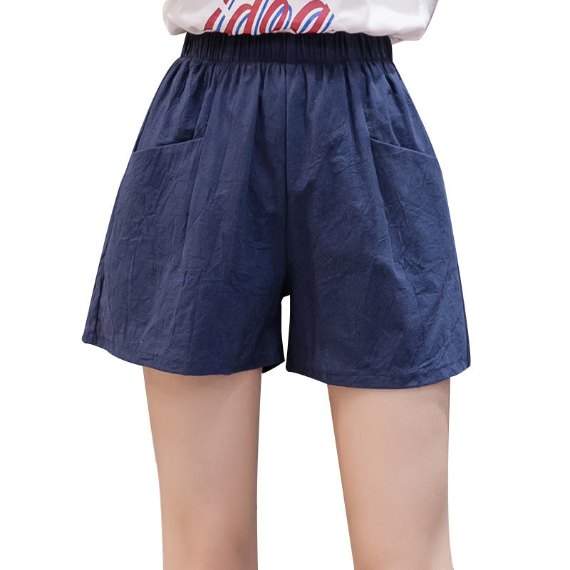 Pantalones cortos casuales de lino y algodón de color liso a la moda para mujer