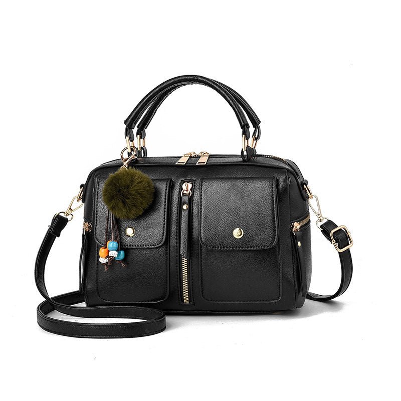 Bolso de mano informal de piel sintética con cremallera para mujer, color liso
