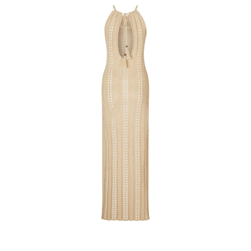 Women Sexy Solid Color Side Split Backless Dress