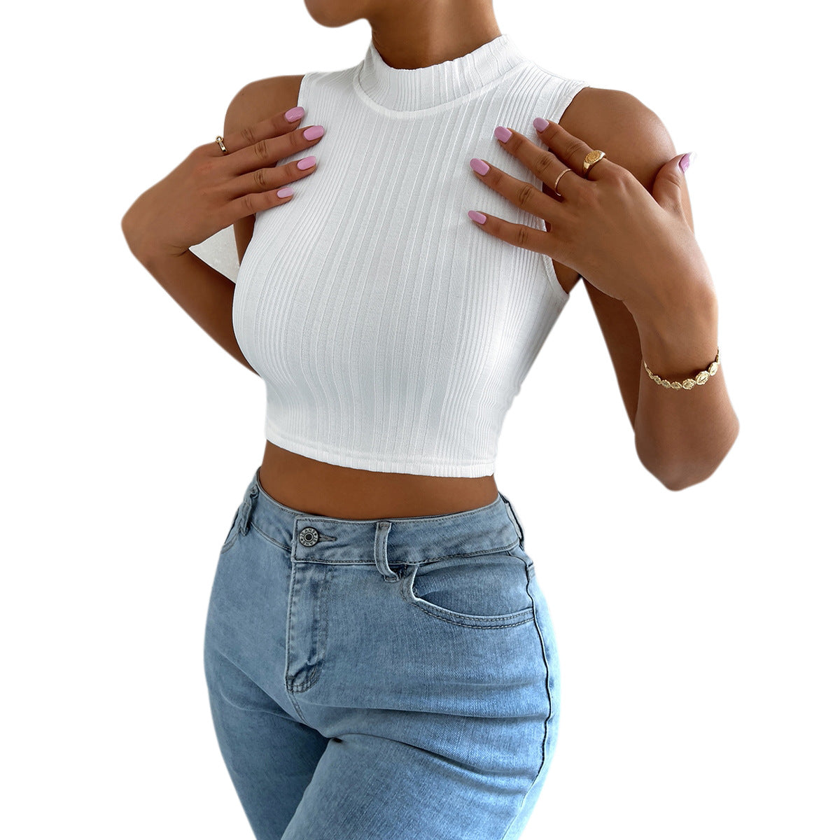 Women Fashion Solid Color Sleeveless Cropped Top