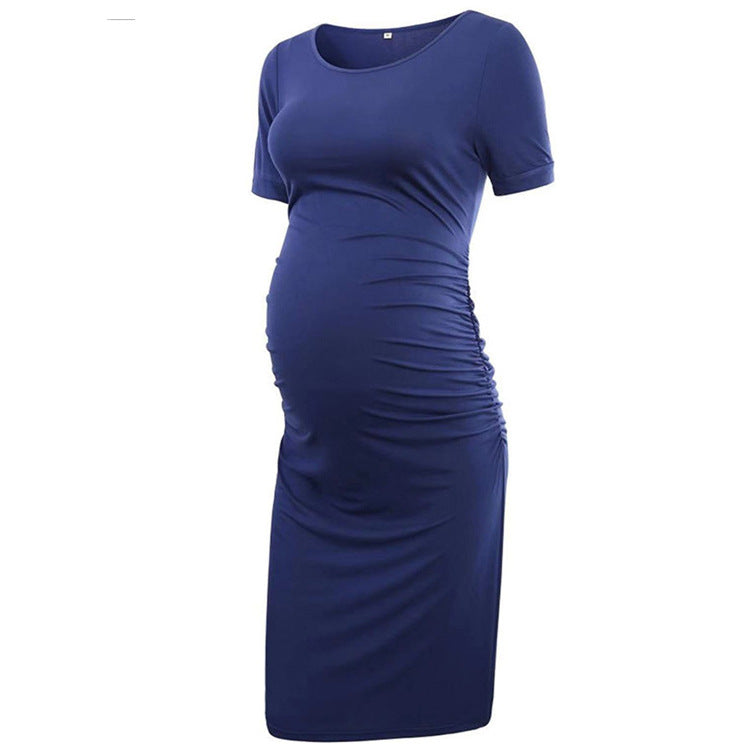 Casual Solid Color Short Sleeve Dress for Moms