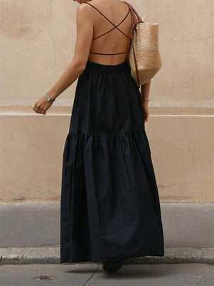 Women Fashion Sexy Solid Color Spaghetti Strap Dress