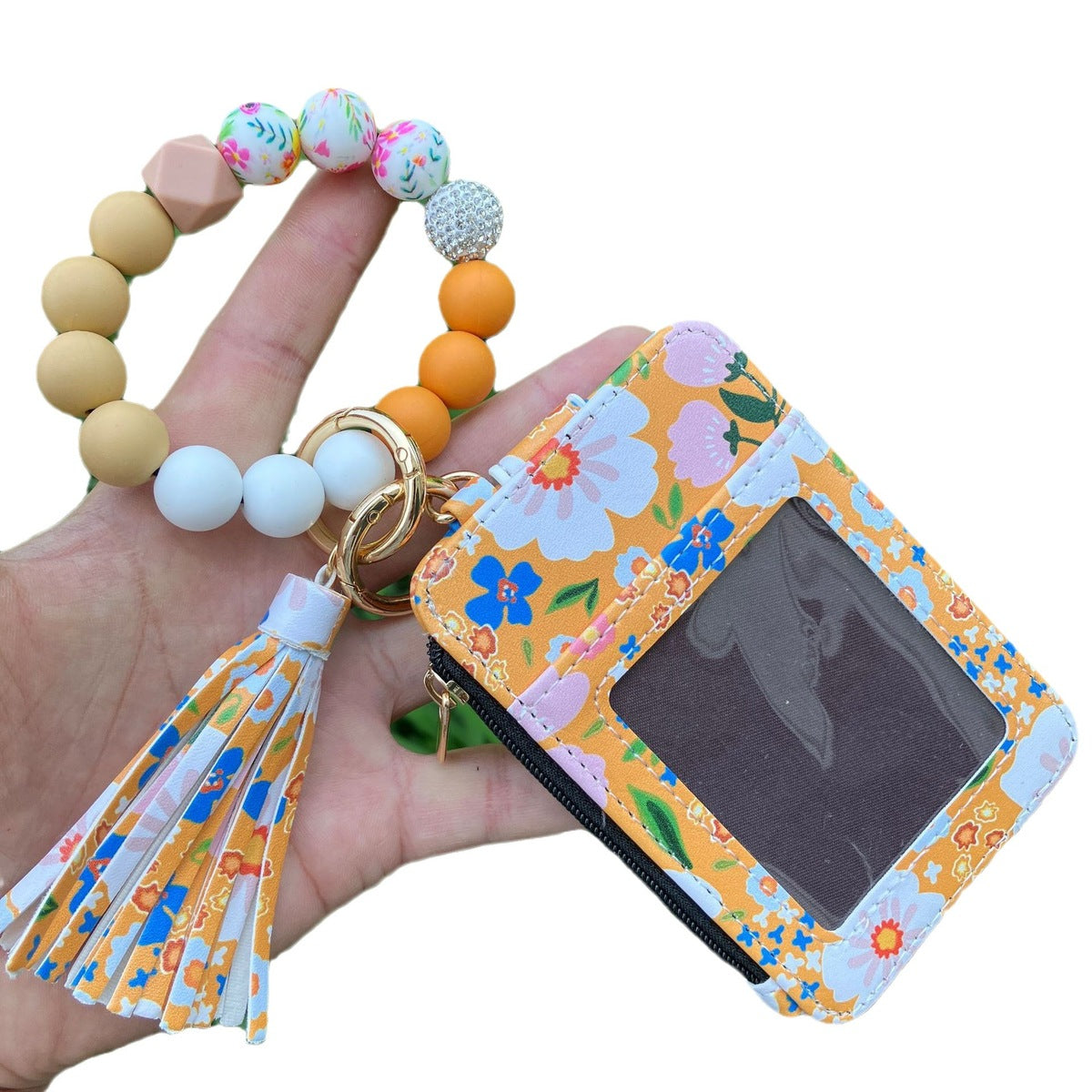 Fashion Printed Leather Silicone Bead Bracelet Wallet