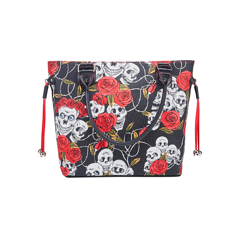 Bolso de mano con calavera y rosas para mujer, diseño de Halloween
