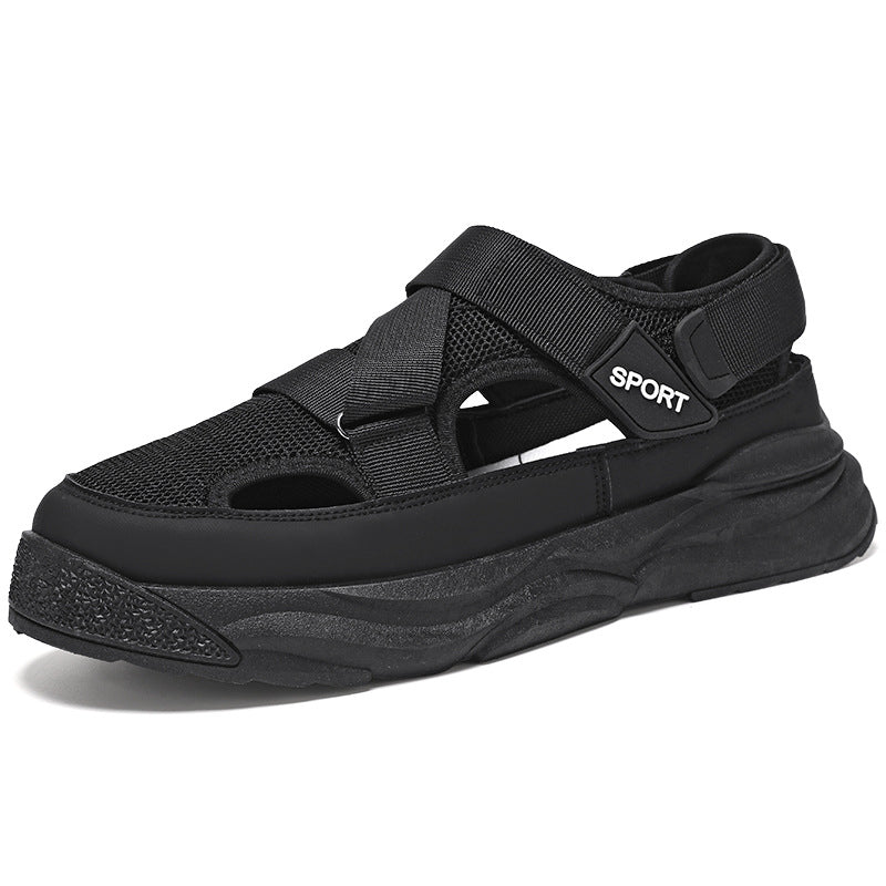 Sandales plates Velcro pour hommes, chaussures de plage décontractées, semelle en caoutchouc synthétique