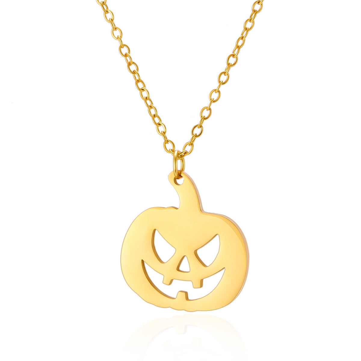 Collar con cara de calabaza de acero de titanio con elementos de Halloween