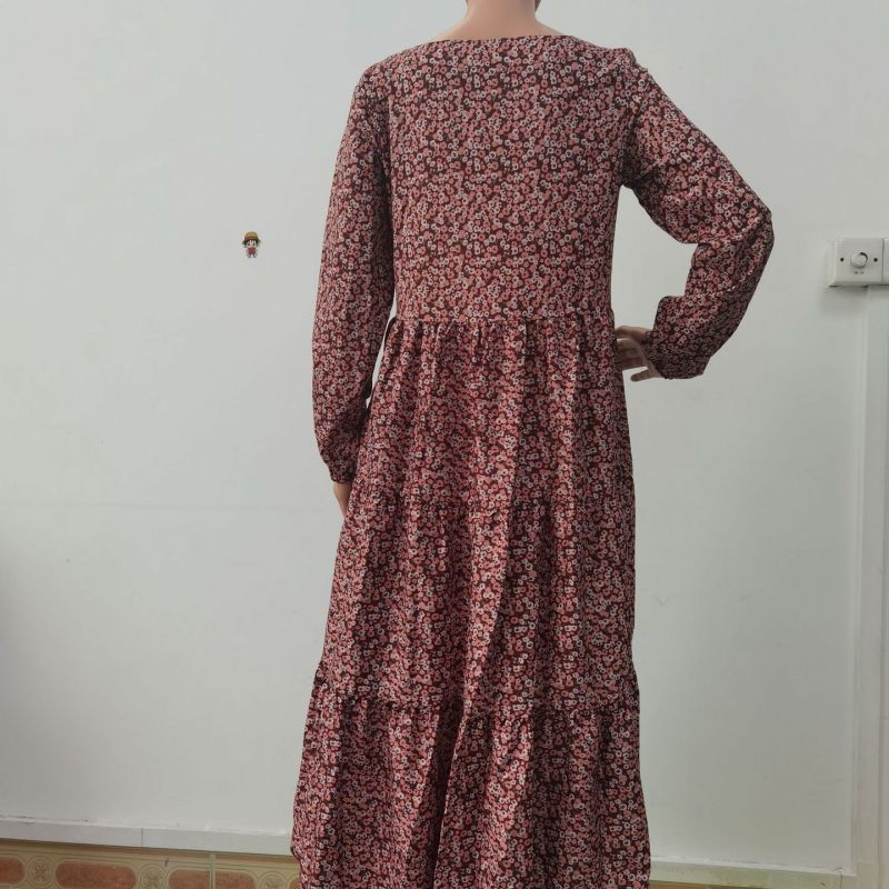 Robe longue à volants, élégante et bohème, à imprimé petites fleurs, pour femme