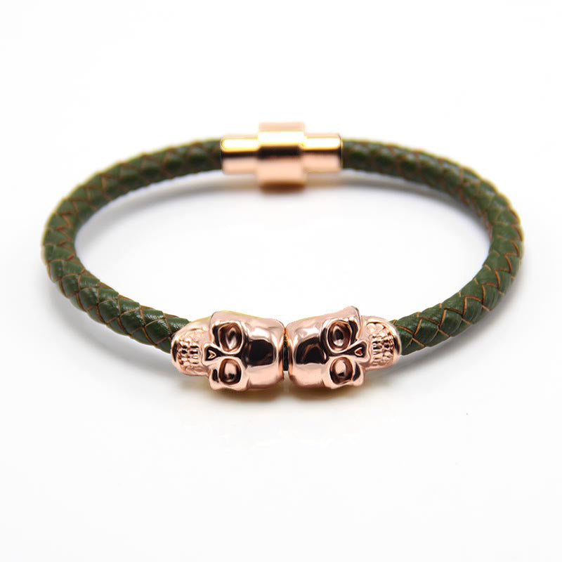 Pulsera magnética tejida con calaveras para hombre