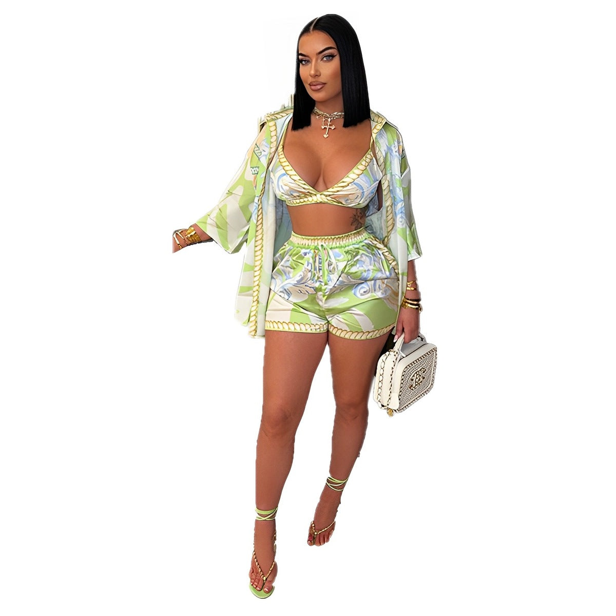 Conjunto de top corto con estampado casual de moda para mujer