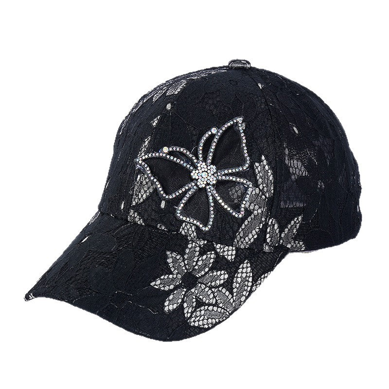 Gorra de béisbol con mariposas y encaje de diamantes de imitación para mujer