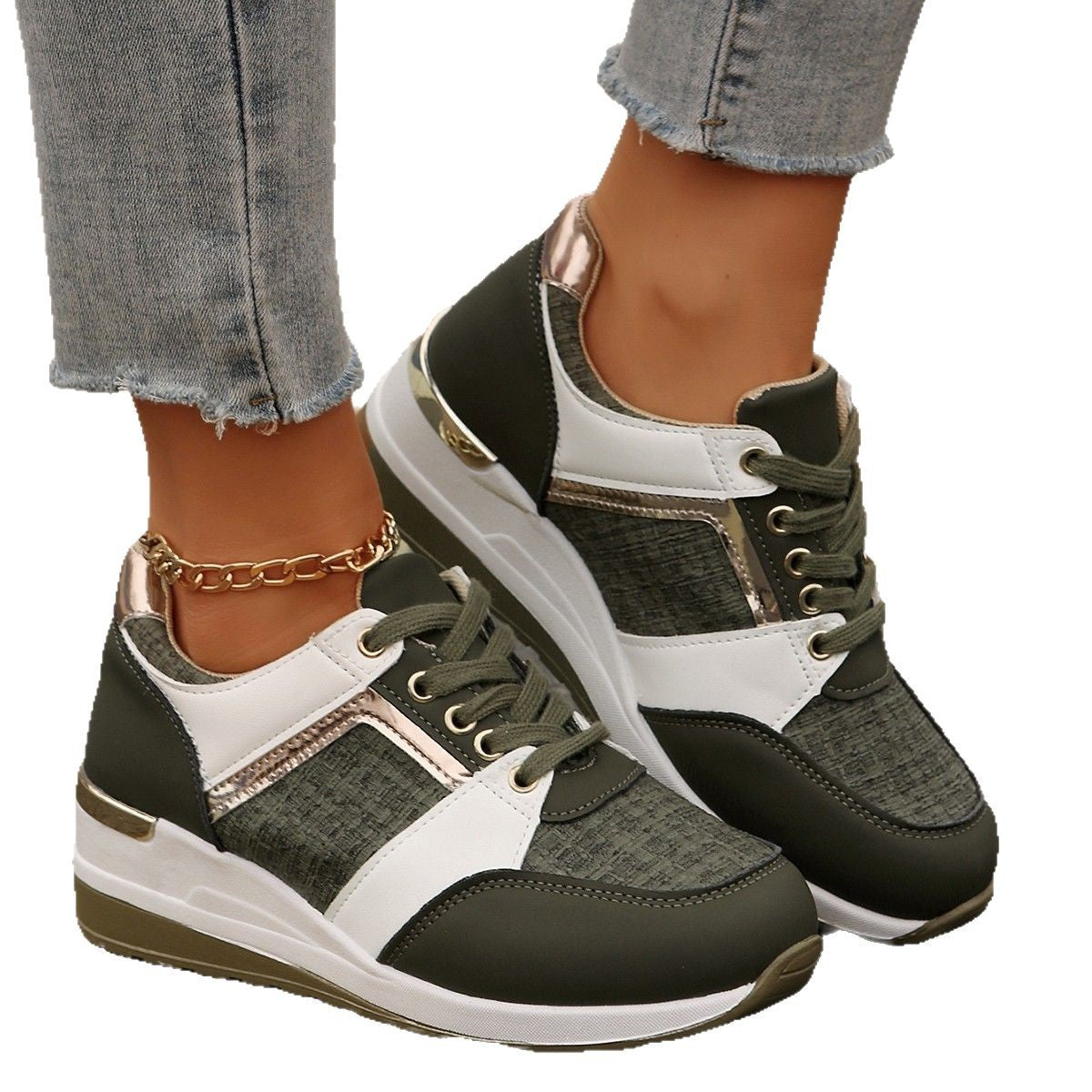 Women Fashion Casual Color Block Platform Sneakers