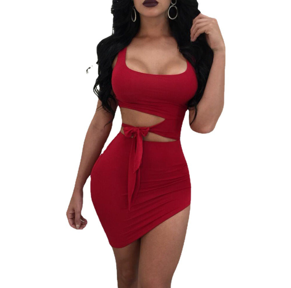 Women Fashion Short Irregular Hollow-Out Sleeveless Dress Material Milk Fiber