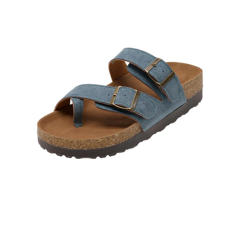 Women Summer Retro Cork Slippers With Suede Upper