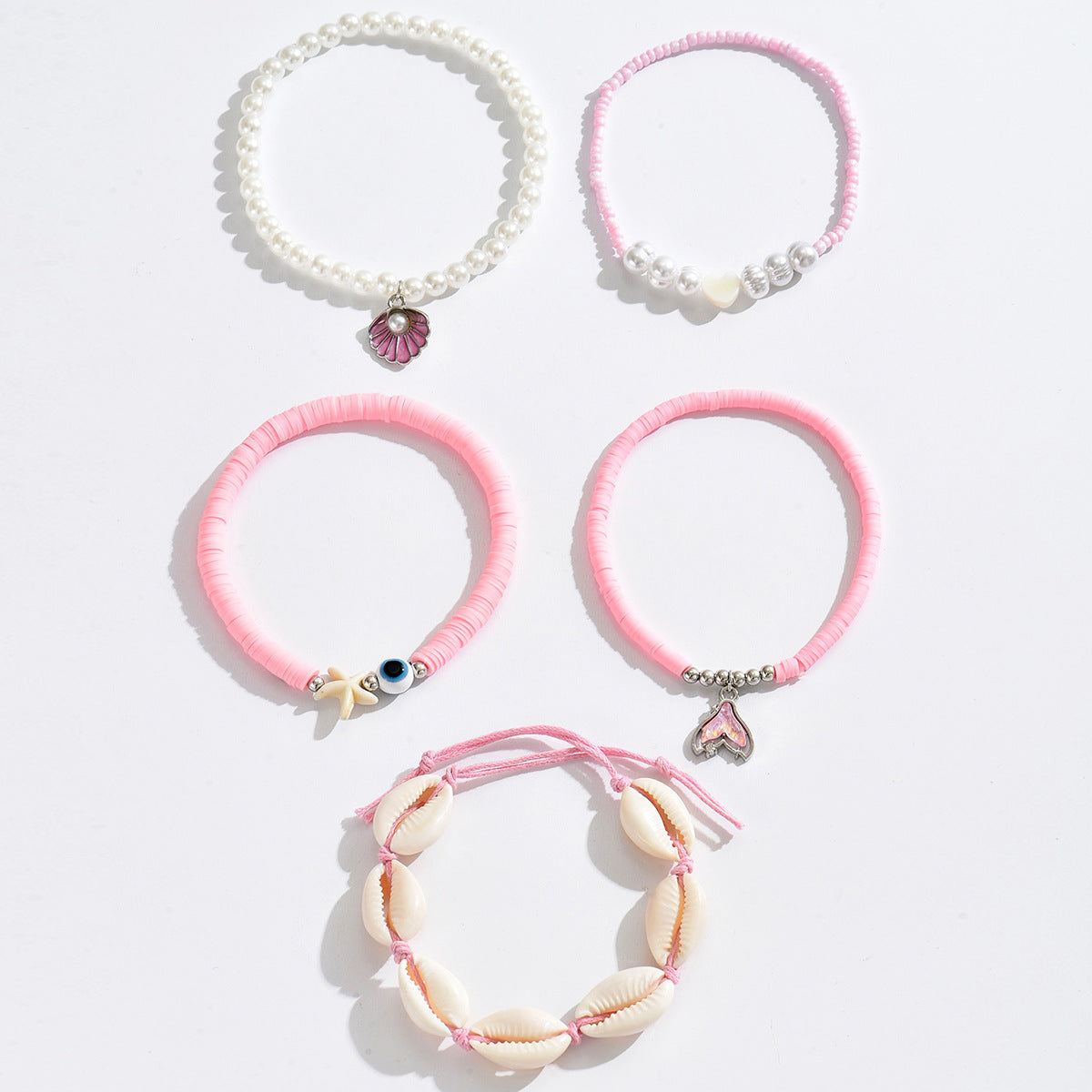 Summer Ocean Wind Shell Starfish Sea Bracelet 5 Piece Set