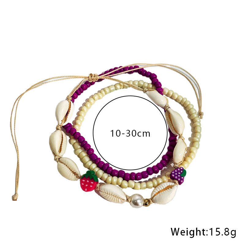 Conjunto de tobilleras bohemias con estrellas de mar y cuentas de arroz multicolor