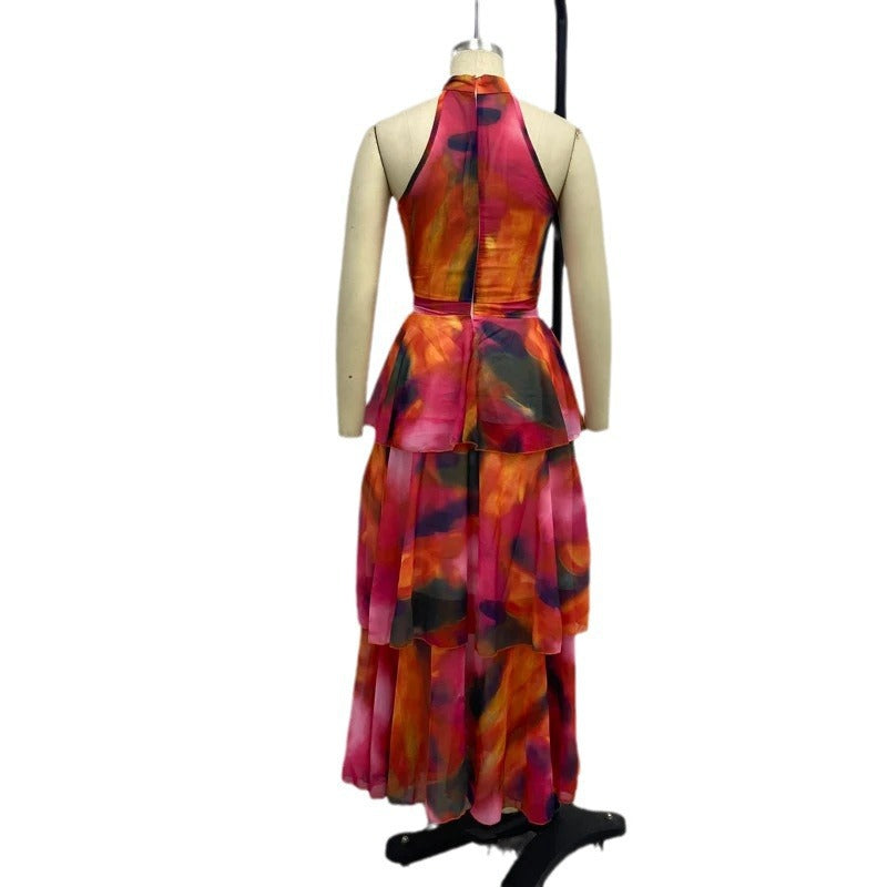 Vestido elegante sin mangas con cuello redondo y estampado a la moda para mujer