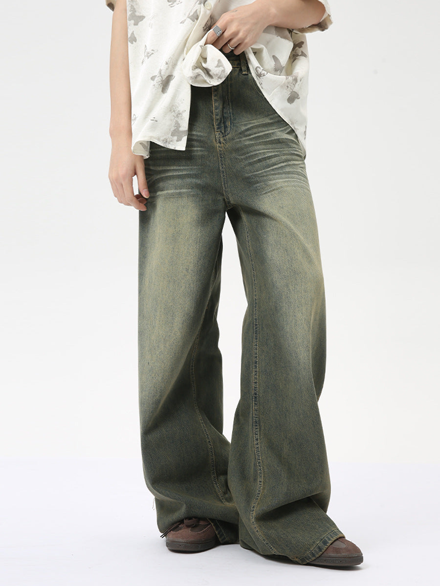 Vaqueros retro de pierna recta y pierna ancha para hombre
