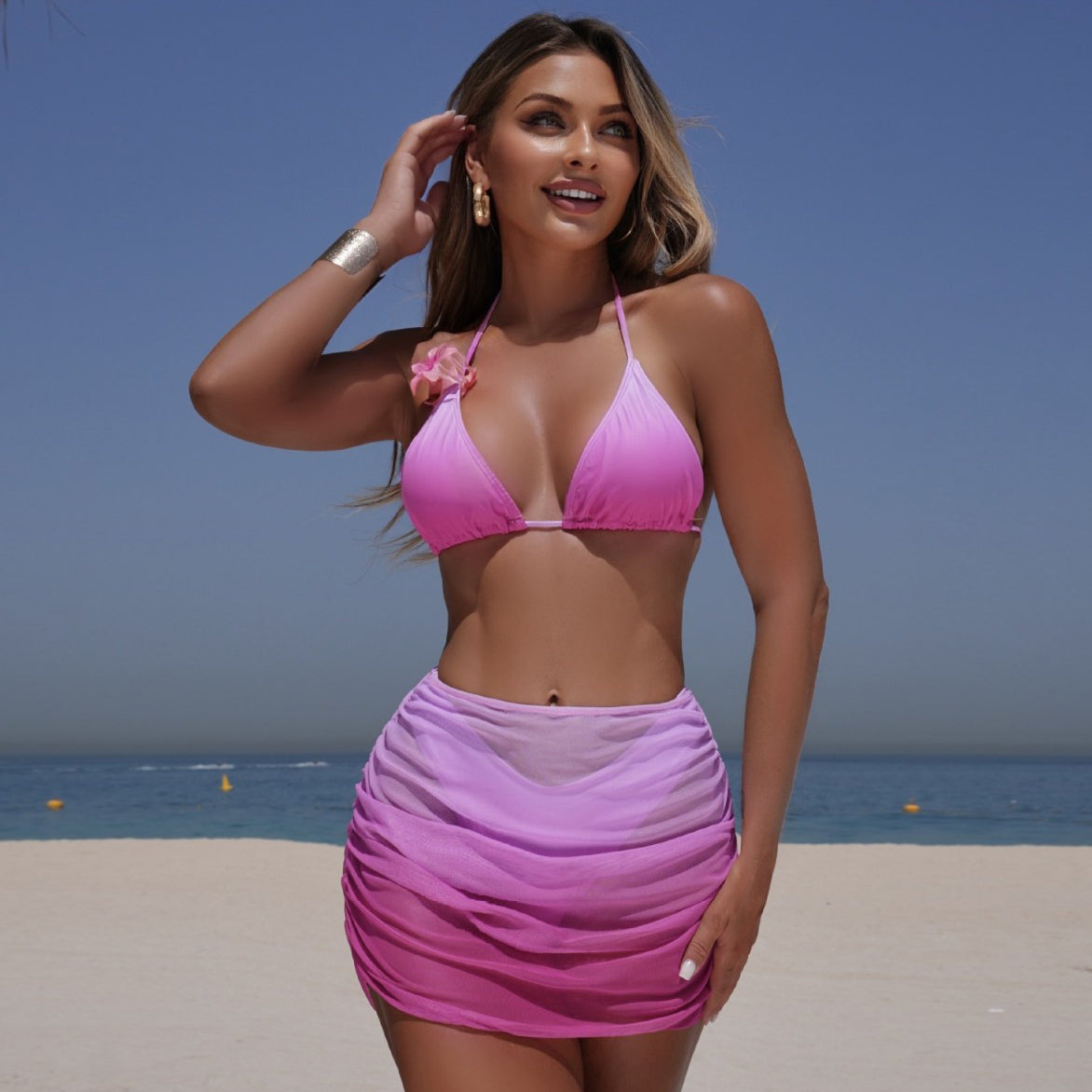 Women Sexy Gradient Bikini Three-Piece Set