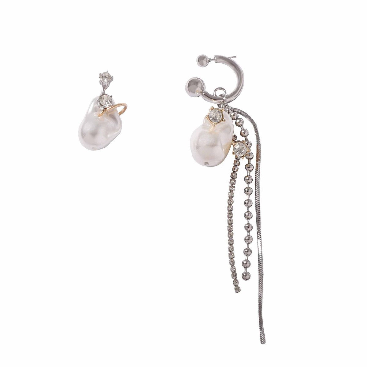 Women Fashion Asymmetric Zircon Long Tassel Earrings in Silver