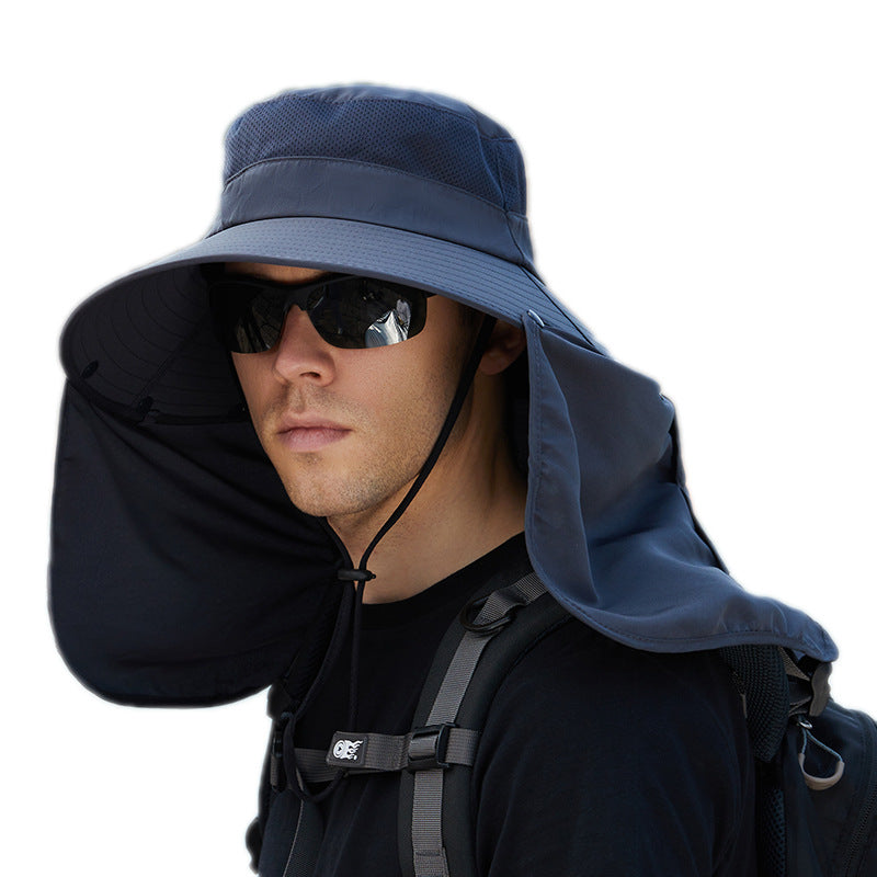 Men Casual Solid Color Outdoor Face Covering Oversized Shawl Sun Hat