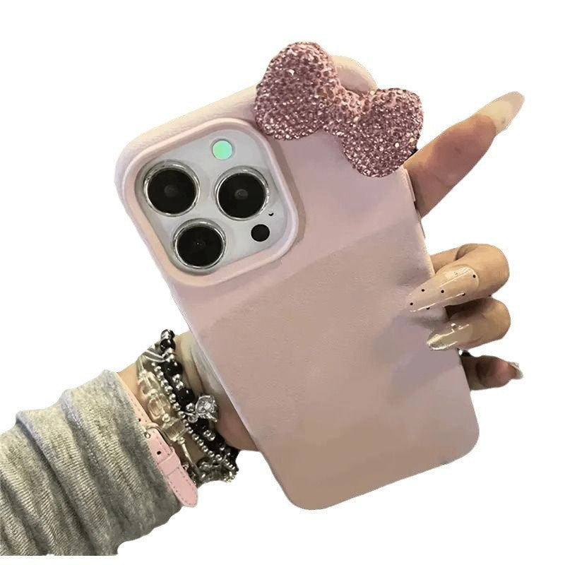 Women Fashion Pink Rhinestone Bowknot TPU Phone Case
