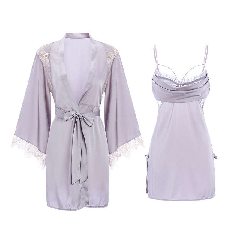 Elegant Women's Sexy Satin Pajamas Suspender Sleep Dress Set