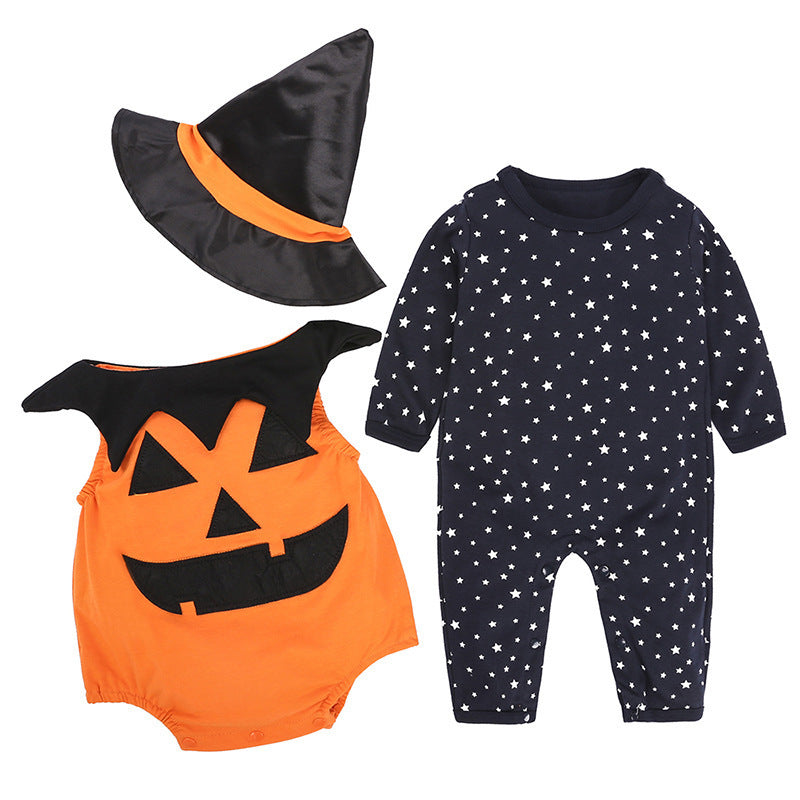 Kids Baby Romper With Pumpkin Bat Pattern Cotton