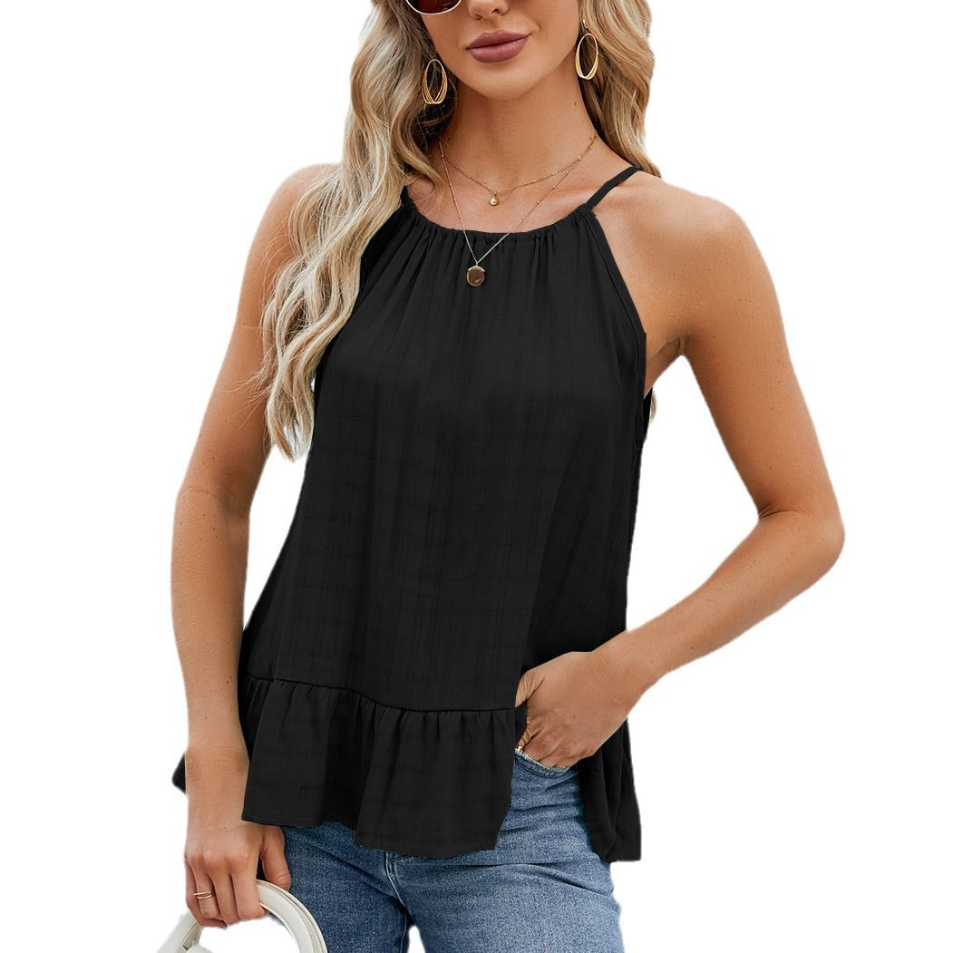 Vacation Summer Women Halter Neck Ruffled Camis
