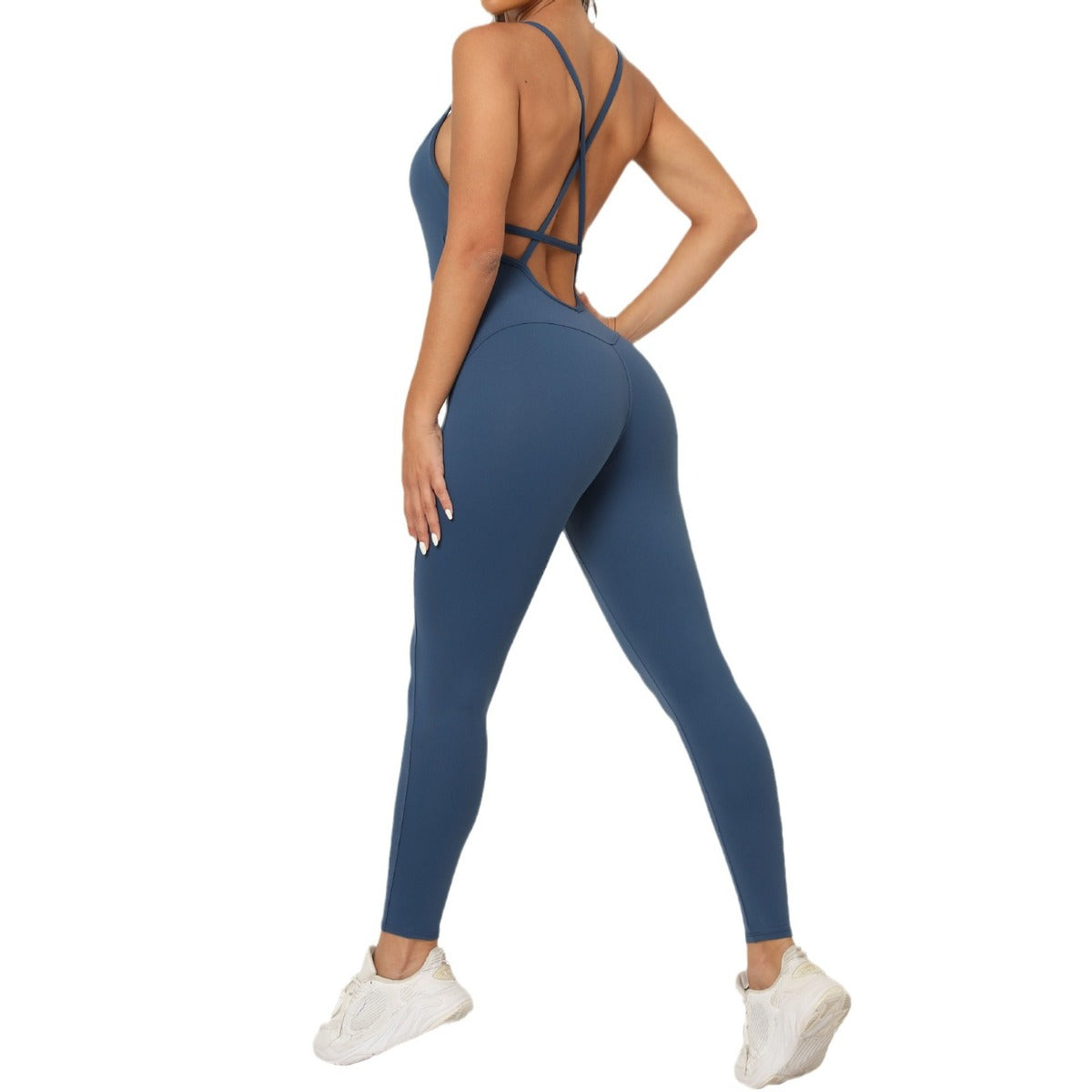 Combinaison dos nu en coton mélangé de couleur unie pour femme
