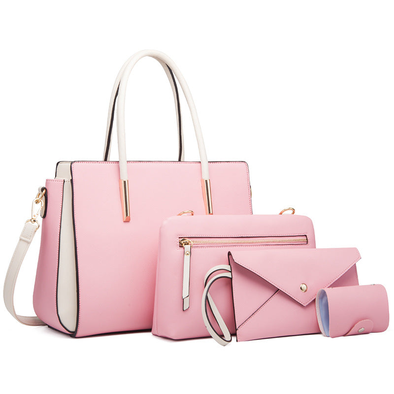 Conjuntos de bolsos de moda con bloques de color, bolsos de hombro de PU para mujer