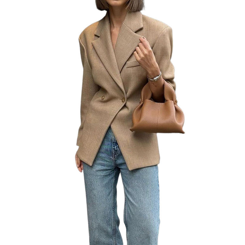 Women's Solid Color Blazer with Long Sleeves