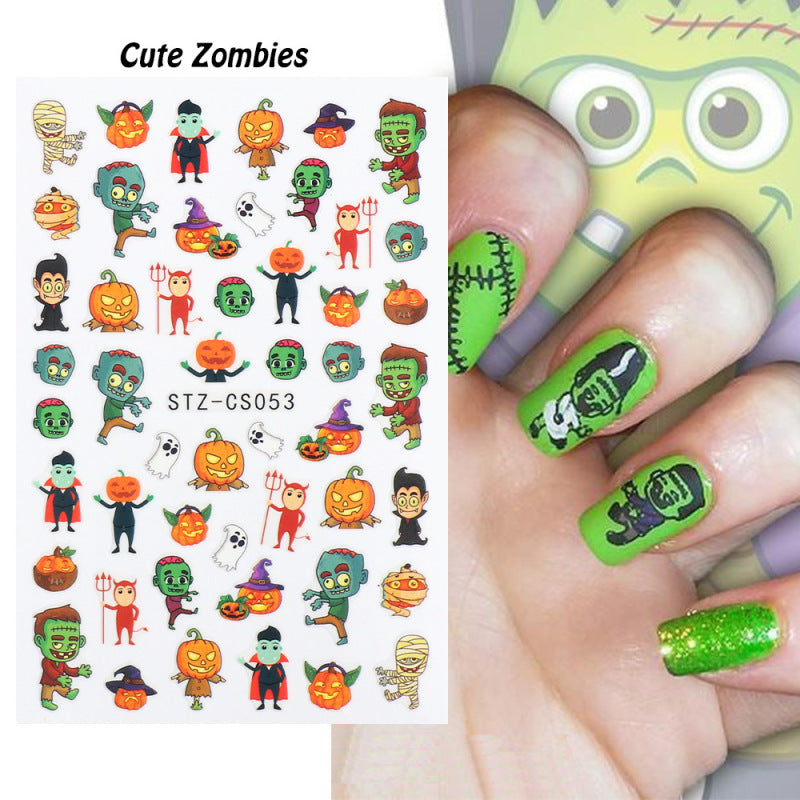 Halloween Skull Autumn Maple Leaf Pumpkin Ghost Nail Stickers