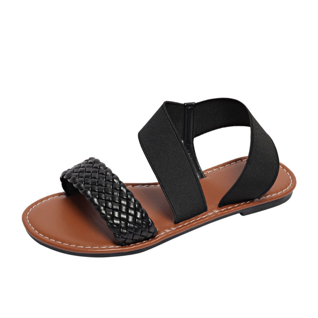Sandales plates simples de couleur unie pour femmes, grande taille