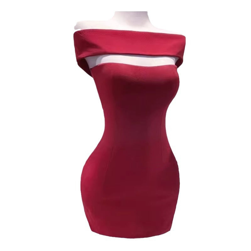 Vestido sexy de color sólido con hombros descubiertos para mujer